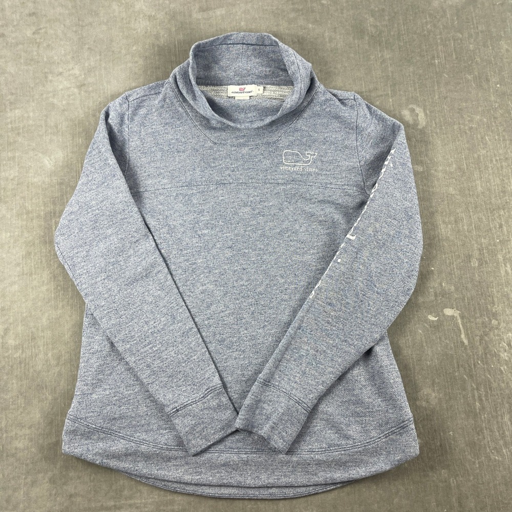 Vineyard Vines Womens S Blue Pullover Sweatshirt Funnel Neck Whale Logo